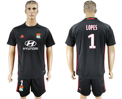 2017 18 Lyon 1 LOPES Black Goalkeeper Soccer Jersey