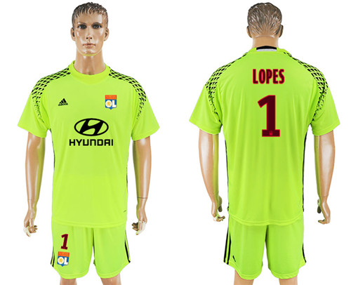 2017 18 Lyon 1 LOPES Fluorescent Green Goalkeeper Soccer Jersey