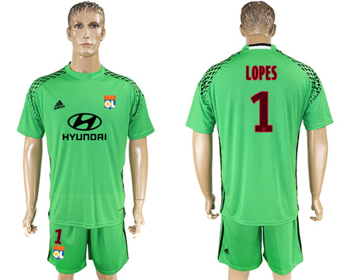 2017 18 Lyon 1 LOPES Green Goalkeeper Soccer Jersey