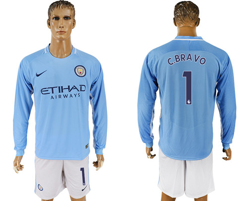 2017 18 Manchester City 1 C. BRAVO  Away Long Sleeve Soccer Jersey