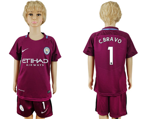 2017 18 Manchester City 1 C.BRAVO Away Youth Soccer Jersey