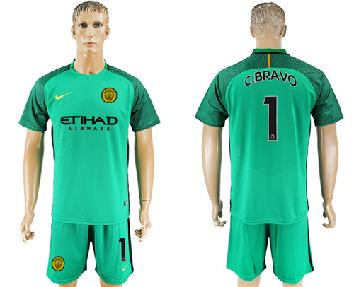 2017 18 Manchester City 1 C.BRAVO Green Goalkeeper Soccer Jersey