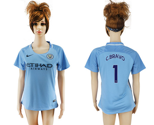 2017 18 Manchester City 1 C.BRAVO Home Women Soccer Jersey