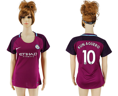 2017 18 Manchester City 10 KUN AGUERO Away Women Soccer Jersey