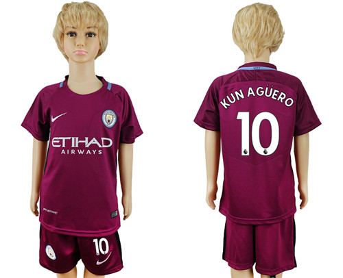 2017 18 Manchester City 10 KUN AGUERO Away Youth Soccer Jersey