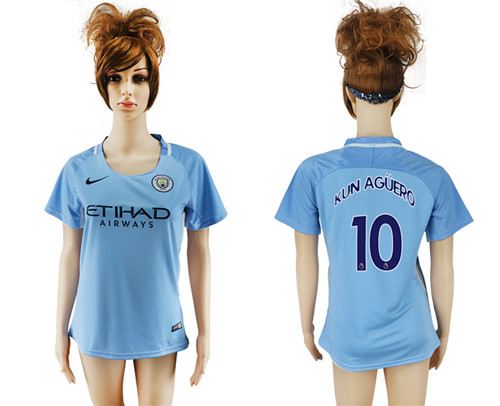 2017 18 Manchester City 10 KUN AGUERO Home Women Soccer Jersey