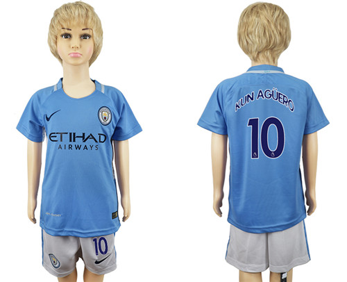 2017 18 Manchester City 10 KUN AGUERO Home Youth Soccer Jersey