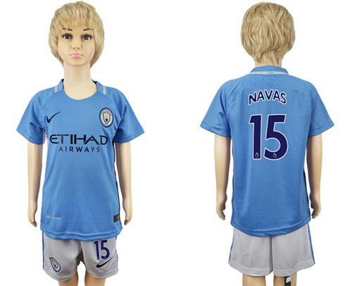 2017 18 Manchester City 15 NAVAS Home Youth Soccer Jersey