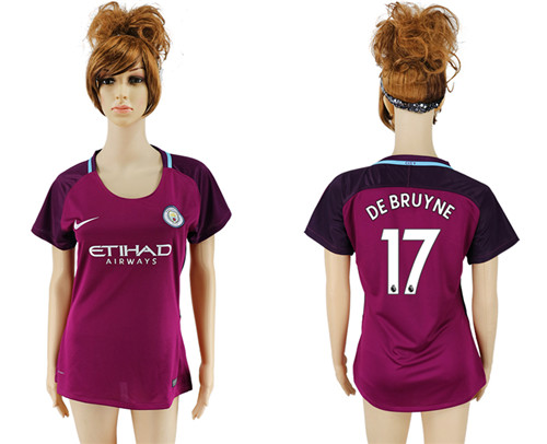 2017 18 Manchester City 17 DE BRUYNE Away Women Soccer Jersey