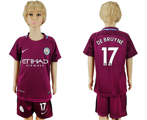 2017 18 Manchester City 17 DE BRUYNE Away Youth Soccer Jersey