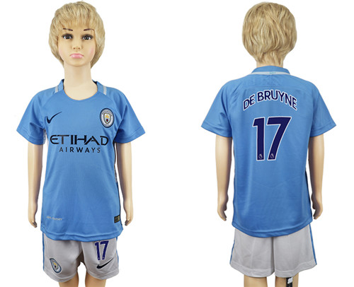 2017 18 Manchester City 17 DE BRUYNE Home Youth Soccer Jersey