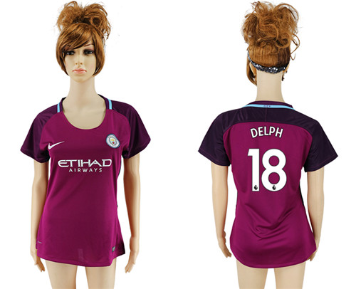 2017 18 Manchester City 18 DELPH Away Women Soccer Jersey