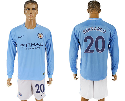 2017 18 Manchester City 20 BERNARDO Away Long Sleeve Soccer Jersey