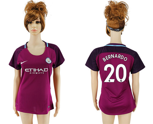 2017 18 Manchester City 20 BERNARDO Away Women Soccer Jersey