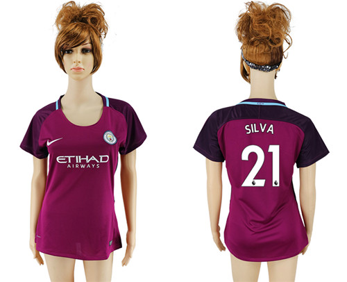 2017 18 Manchester City 21 SIL VA Away Women Soccer Jersey