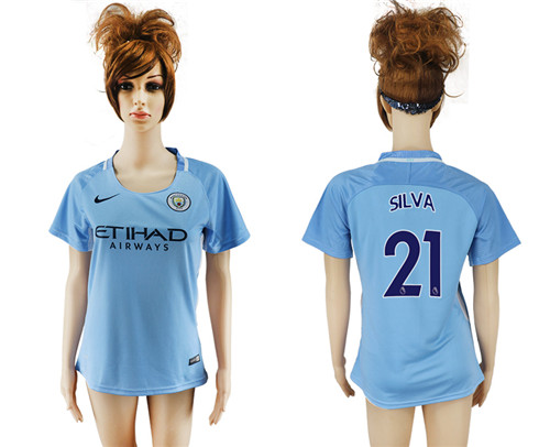 2017 18 Manchester City 21 SILVA Home Women Soccer Jersey