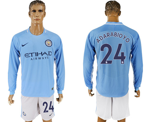 2017 18 Manchester City 24 ADARABIOYO Away Long Sleeve Soccer Jersey