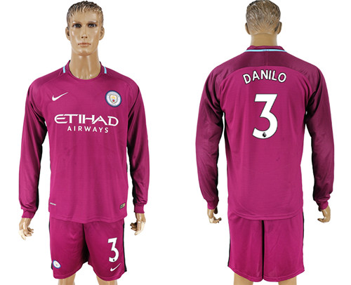 2017 18 Manchester City 3 DANILO Away Long Sleeve Soccer Jersey