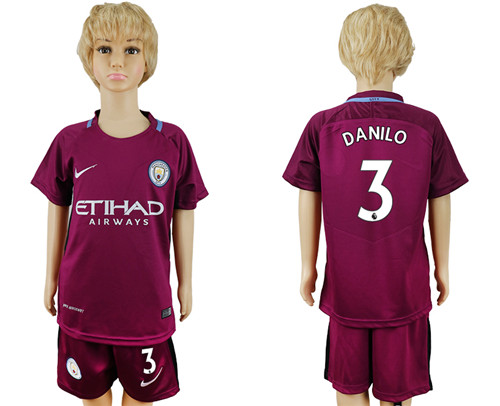 2017 18 Manchester City 3 DANILO Away Youth Soccer Jersey