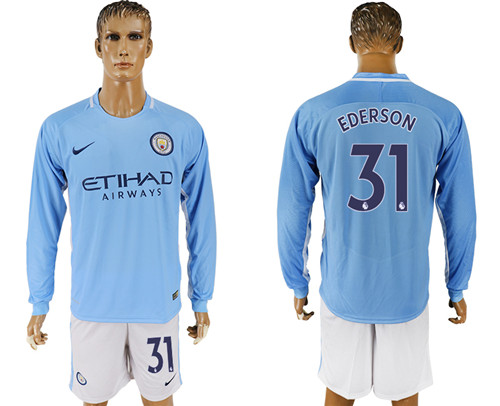 2017 18 Manchester City 31 EDERSON Away Long Sleeve Soccer Jersey