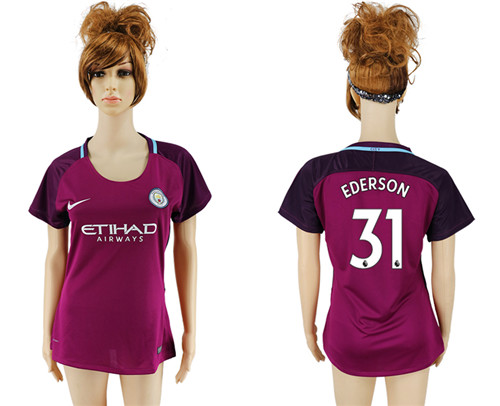 2017 18 Manchester City 31 EDERSON Away Women Soccer Jersey