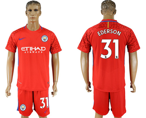 2017 18 Manchester City 31 EDERSON Red Goalkeeper Soccer Jersey