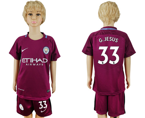 2017 18 Manchester City 33 G.JESUS Away Youth Soccer Jersey