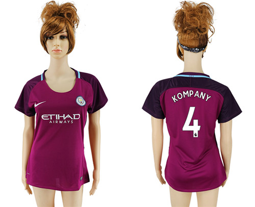 2017 18 Manchester City 4 KOMPANY Away Women Soccer Jersey