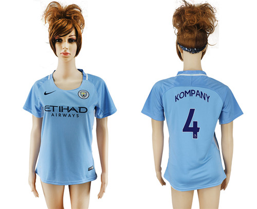 2017 18 Manchester City 4 KOMPANY Home Women Soccer Jersey