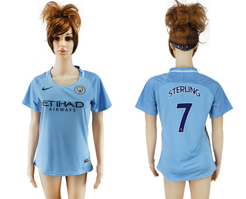 2017 18 Manchester City 7 STERLING Home Women Soccer Jersey