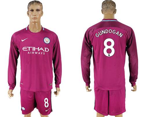 2017 18 Manchester City 8 GUNDOGAN Away Long Sleeve Soccer Jersey