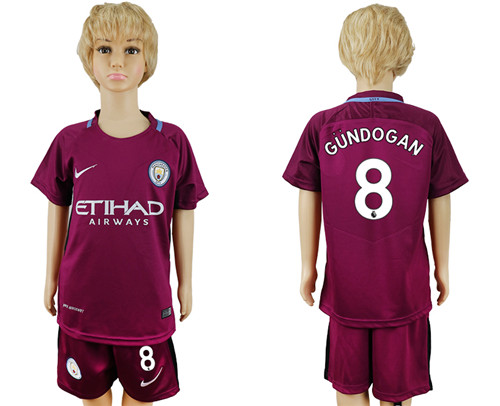 2017 18 Manchester City 8 GUNDOGAN Away Youth Soccer Jersey