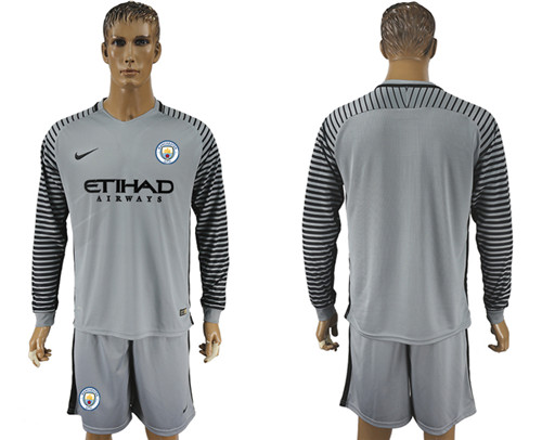 2017 18 Manchester City Gray Goalkeeper Long Sleeve Soccer Jersey