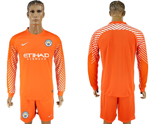 2017 18 Manchester City Orange Long Sleeve Goalkeeper Soccer Jersey