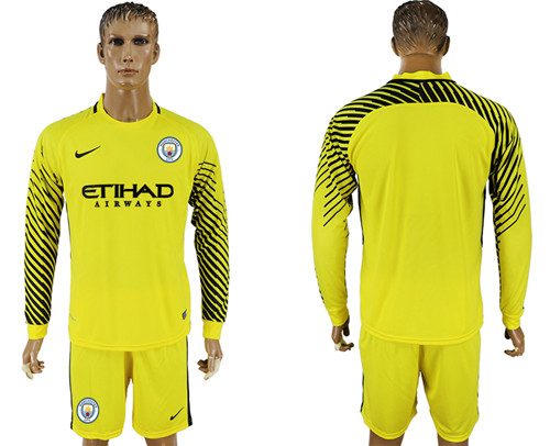 2017 18 Manchester City Yellow Long Sleeve Goalkeeper Soccer Jersey