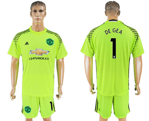 2017 18 Manchester United 1 DE GEA Fluorescent Green Goalkeeper Soccer Jersey
