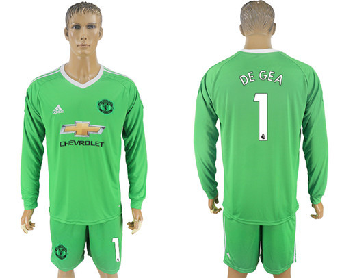 2017 18 Manchester United 1 DE GEA Green Long Sleeve Goalkeeper Soccer Jersey