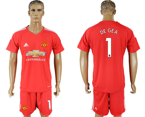 2017 18 Manchester United 1 DE GEA Red Goalkeeper Soccer Jersey