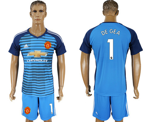 2017 18 Manchester United 1 DE GEALake Blue Goalkeeper Soccer Jersey