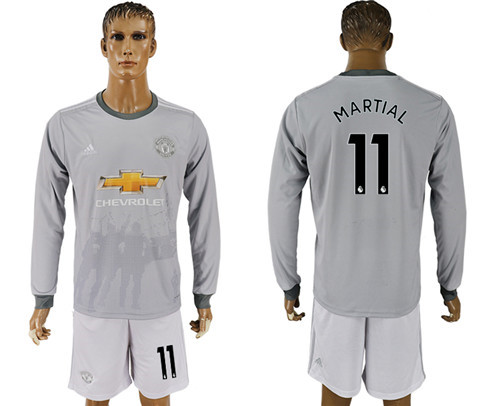 2017 18 Manchester United 11 MARTIAL Third Away Long Sleeve Soccer Jersey