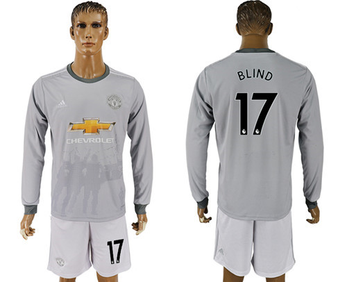 2017 18 Manchester United 17 BLIND Third Away Long Sleeve Soccer Jersey