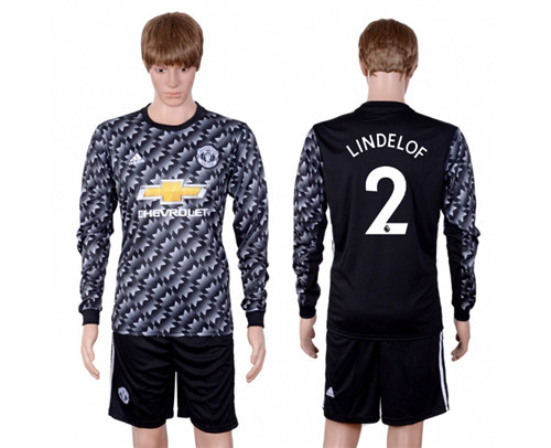 2017 18 Manchester United 2 LINDELOF Away Long Sleeve Soccer Jersey