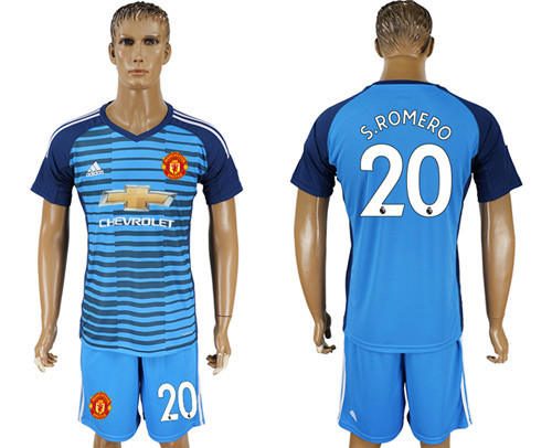 2017 18 Manchester United 20 S. ROMERO Lake Blue Goalkeeper Soccer Jersey