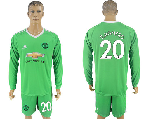 2017 18 Manchester United 20 S.ROMERO Green Long Sleeve Goalkeeper Soccer Jersey