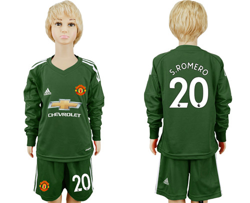 2017 18 Manchester United 20 S.ROMERO Military Green Youth Long Sleeve Goalkeeper Soccer Jersey