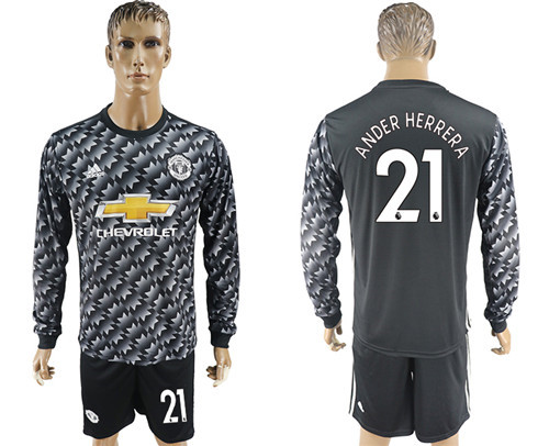 2017 18 Manchester United 21 ANDER HERRERA Away Long Sleeve Soccer Jersey