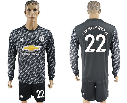 2017 18 Manchester United 22 MKHITARYAN Away Long Sleeve Soccer Jersey