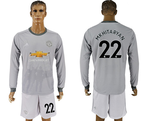 2017 18 Manchester United 22 MKHITARYAN Third Away Long Sleeve Soccer Jersey