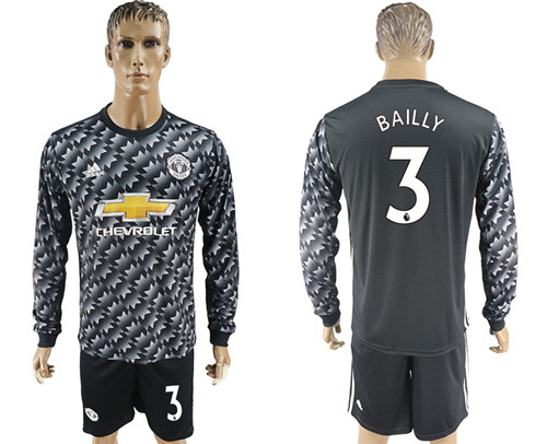 2017 18 Manchester United 3 BAILLY Away Long Sleeve Soccer Jersey