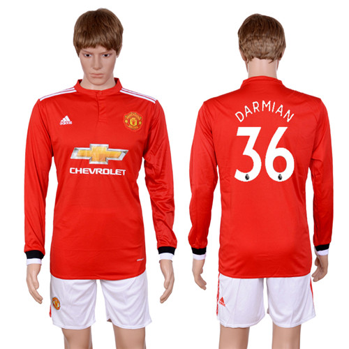 2017 18 Manchester United 36 DARMIAN Home Long Sleeve Soccer Jersey